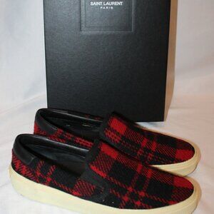 NIB SAINT LAURENT WOMEN'S BLACK RED PLAID SNEAKERS SZ EU‎ 39 US 8 $595